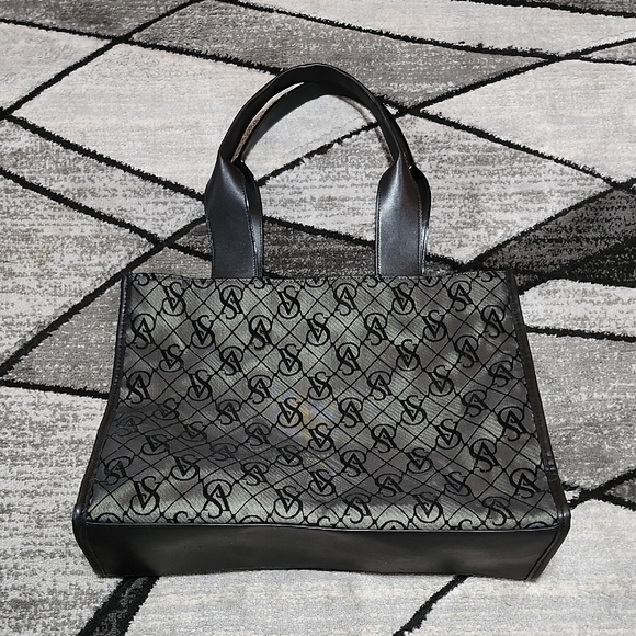 Victoria's Secret Handbags - VICTORIA SECRET BLACK MONOGRAM MESH FAUX-LEATHER 2023 TOTE BAG